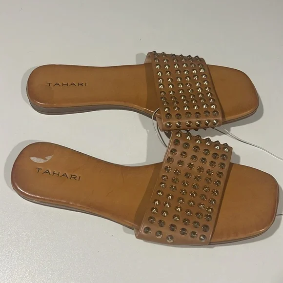 NWOT Tahari Gold Studded Sandals - Picture 3 of 9
